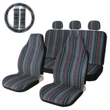 Load image into Gallery viewer, Copap 10pc Stripe Colorful Seat Cover Baja Blue Saddle Blanket Weave Universal Bucket Seat Cover with Steering Wheel Cover